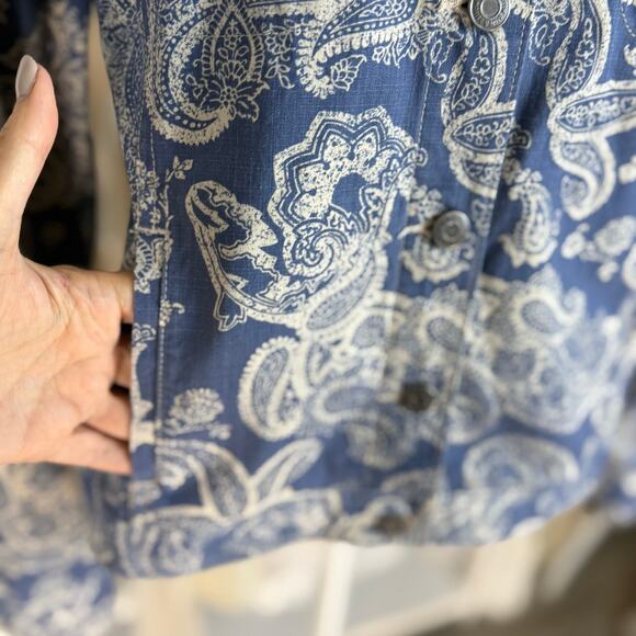 Croft & Barrow stretch blue denim paisley jacket, sz 14 casual, mature #4187 - Picture 6 of 12